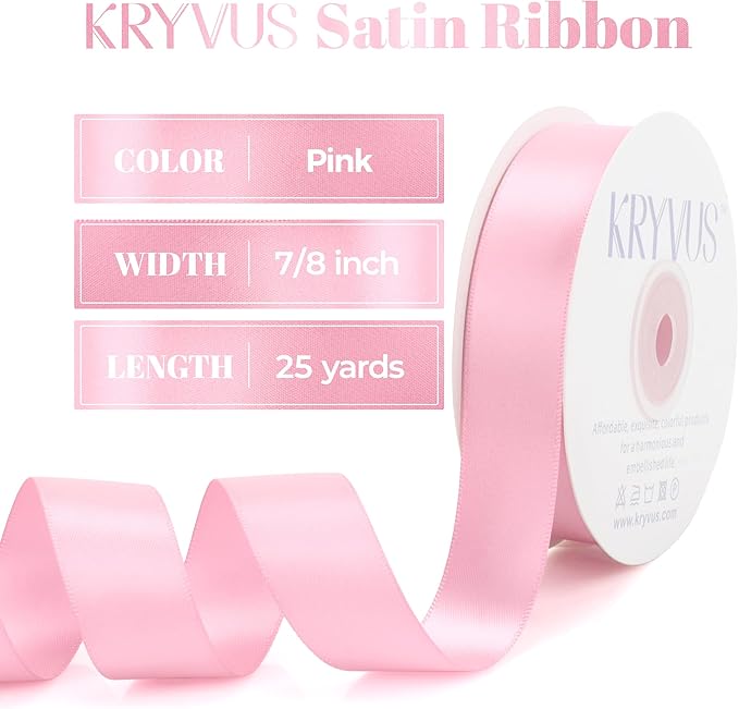 Pink Satin Ribbon, Double Faced 7/8 Inch X 25 Yards, Premium Satin Ribbon for Gift Wrapping, Crafts, Hair Bow Making, Sewing, Flower Bouquet, Wedding Party Decor