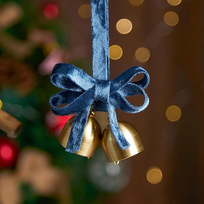 Velvet Blue Ribbon Double-Sided Handmade Glossy Fabric Trim Wooden Spool Thin Ribbons for Christmas Tree Gift Wrapping Crafts Wedding Flower Bouquet 3/8 inch x 5YD 3 Rolls
