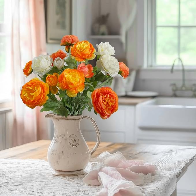 6 Pcs Artificial Flowers Silk Peony Rose Single Stem Artificial Flowers Orange Faux Peony Bouquet Floral Arrangement Bundle Fake Flowers Bulk for Table Centerpiece Wedding Farmhouse Home