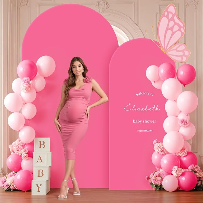 Hot Pink Arch Backdrop Covers - 6.6FT, 5FT Spandex Fitted Wedding Arch Stand Covers Round Top Chiara Arch Backdrop Cover for Wedding Birthday Party Decoration