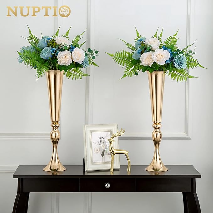 NUPTIO Gold Tall Centerpiece Table: 21.9" Trumpet Vases for Wedding Metal Flower Stand for Party Decorations Set of 6
