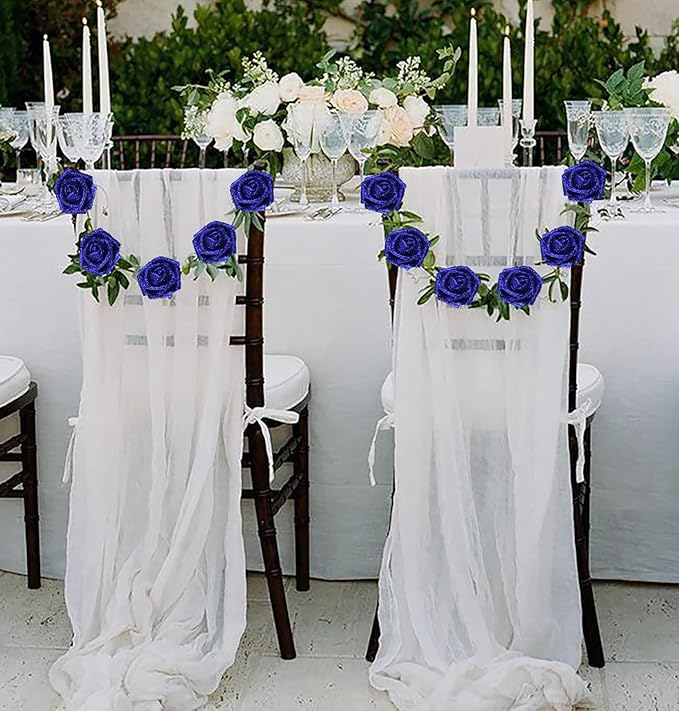 IPOPU Foam Roses,50pcs Royal Blue Glitter Roses Glitter Flowers Foam Flowers with Stem for DIY Wedding Bridal Bouquet Home Party Decoration(Royal Blue)