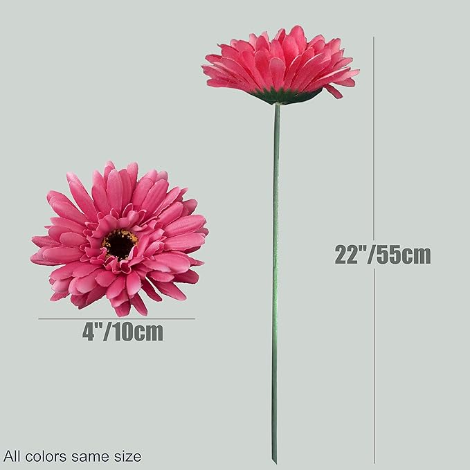 12pcs Artificial Gerbera Daisies,22 Inch Long Stem Silk Daisy Flowers,Realistic Artificial Flower Mums for Home Décor Centerpiece Wreath Supplies Wedding Bouquet,Dark Pink