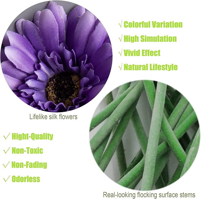 12pcs Artificial Gerbera Daisies,22 Inch Long Stem Silk Daisy Flowers,Realistic Artificial Flower Mums for Home Décor Centerpiece Wreath Supplies Wedding Bouquet,Purple
