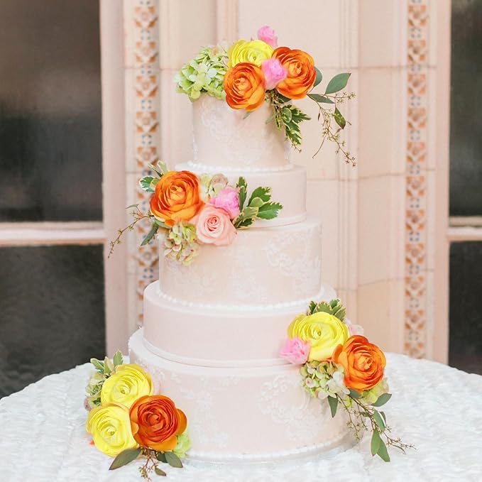 IPOPU Artificial Ranunculus Silk Flowers with Stems 12PCS Mini Fake Flowers for DIY Wedding Bouquet Bridal Shower Decorations Floral Filler Flowers Centerpieces (Orange Yellow)