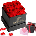 4 Preserved Flower, Fresh Flower Forever Roses in Square Shape Box, Immortal Roses Gift for Her Eternal Roses, 100% Real Roses, Birthday Gifts for Women, Wife, Her, Mom, Valentine's Day Gift - Red