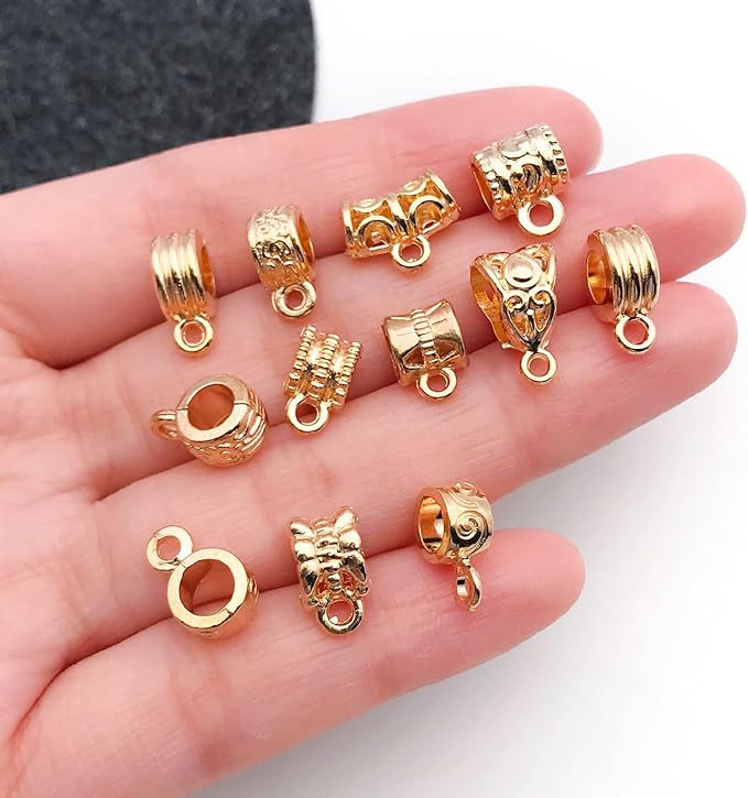 WOCRAFT 60pcs KC Gold Bails Space Beads Bracelet Charms for Jewelry Making Sets DIY Necklace Bracelet Keychain Crafting Charms Kit Craft Supplies (SN854)