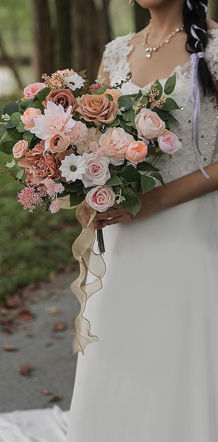 Serra Flora Artificial Flowers Combo Box Set Faux Flowers Bulk Flower Leaf with Stems for DIY Wedding Bouquets Centerpieces Baby Shower Party Home Decorations(Champagne Pink)