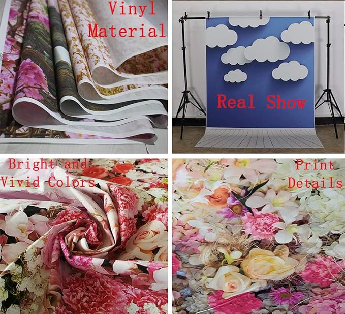 10x10ft Pink Cotton Cloud Backdrop Pink Flowers Moon and Stars Light Decor Cute Teddy Photography Background Children Baby Shower Backdrops for Shoot Photo Video Prop
