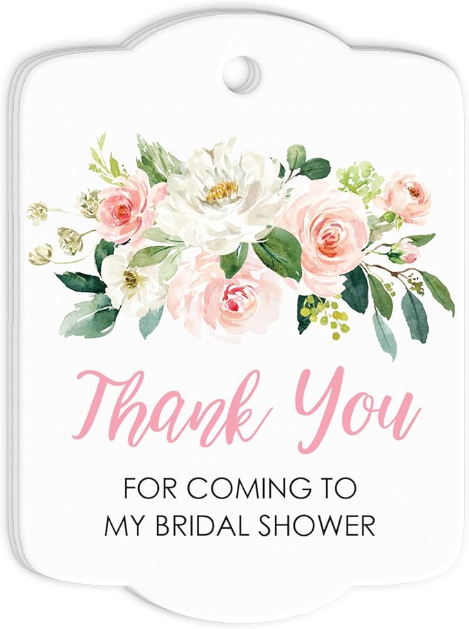 Bridal Shower Favor Tags Thank You Tags Pink Floral - Set of 24