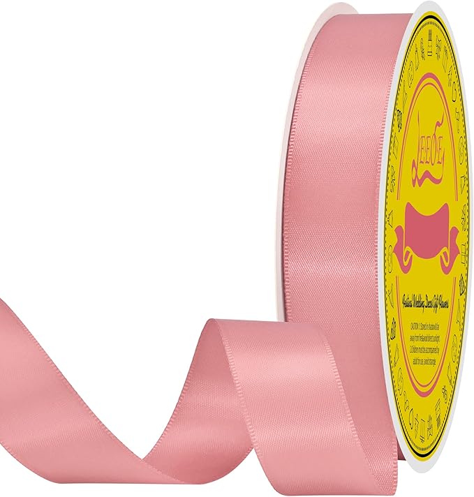 Dusty Pink Double Face Satin Ribbon 1 inch X 50 Yards Spool Bright Colors Very Suitable for Weddings Gift Package Wrapping Dancer Wand Sewing Party Hair Bow Invitation Decorations and More