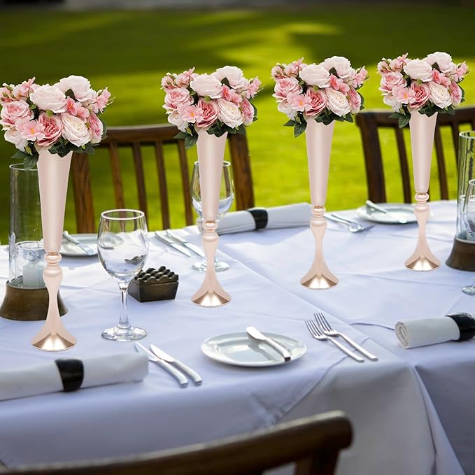 4 Pcs 22" Height Versatile Metal Wedding Centerpieces Vase, Metal Trumpet Vase, Road Lead for Wedding Party Dinner Centerpiece for Anniversary Ceremony Party Birthday Event Decor