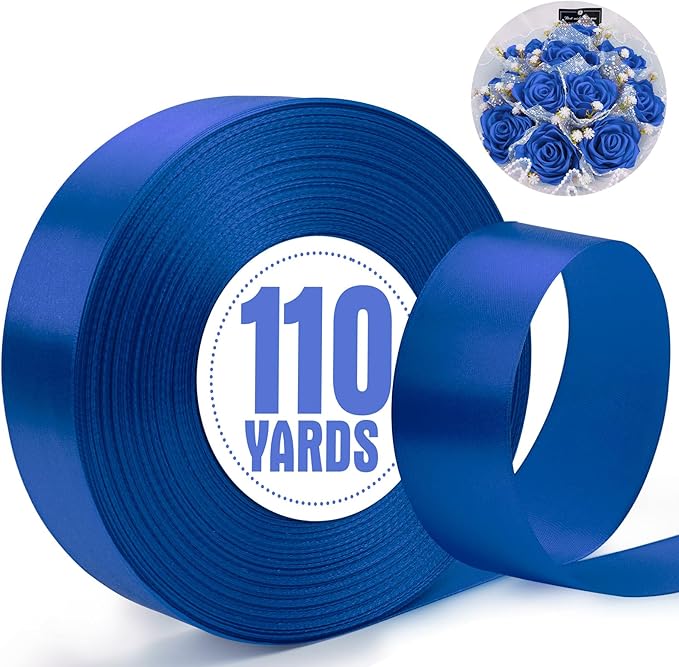 XSEINO 110 Yards Ribbon,1 1/2 Inch Royal Blue Satin Ribbon for Flower Bouquet, Gift Wrapping, Ribbons for Crafts, Hair Bows Making, Wedding Party Decoration, Sewing, Invitation Cards, Christmas