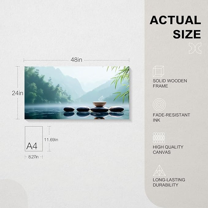 Iallbin Buddha Wall Art & Zen Wall Decor, White Lotus on Water Canvas Painting - for Yoga Meditation Room, Spa & Bathroom,Iallbin Zen Stone Wall Art & Zen Wall Decor, Blending the essence of landscape artistry - for Yoga Meditation Room, Spa & Bathroom...