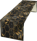 Black Grey Marble Table Runner Marble Hexagon Texture Golden Leaves Abstract Seasonal Dinner Runner Table Decoration for Farmhouse Home Kitchen Dining Holiday Party 13x90in
