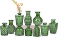 Glass Bud Vases Set of 10, Small Flower Vase in Bulk for Centerpieces, Mini Vintage Peacock Green Vases for Rustic Wedding Vintage Home Table Decor