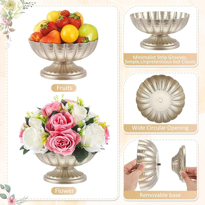 1 Pcs Metal Compote Bowl for Centerpiece Flower Holder Small Compote Vase Indoor Outdoor Flowers Fruits Plant for Christmas Wedding Home Party Decoration (Medium,Silver)