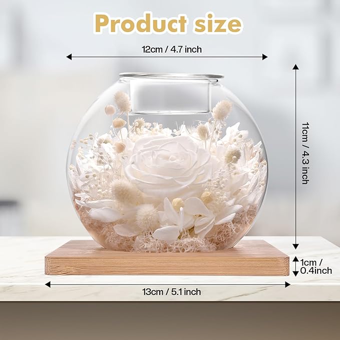 Christmas Birthday Gifts for Women Preserved Roses in Glass Dome with Scented - Romantic Preserved Flower for Women, Girlfriend, Wife, Mom, Grandma, Sister, Her-White