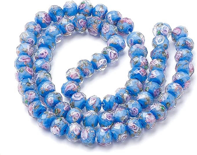 PH PandaHall 45pcs 12mm Gold Sand Lampwork Beads Glass Handmade Round Loose Beads with Hole for Rosary Making Jewelry Craft Making - Cornflower Blue