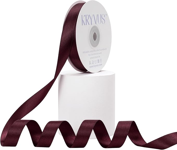 Burgundy Satin Ribbon, Double Faced 5/8 Inch X 25 Yards Burgundy Ribbon, Premium Satin Ribbon for Gift Wrapping, Crafts, Hair Bow Making, Sewing, Flower Bouquet, Wedding Party Decor