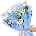 Crochet Flowers Bouquet, Handmade Crochet Flowers Knitted Bouquet, Tulips Flower Bouquet and Calla Lily for Birthday, Gifts for Women, Valentines (Blue)
