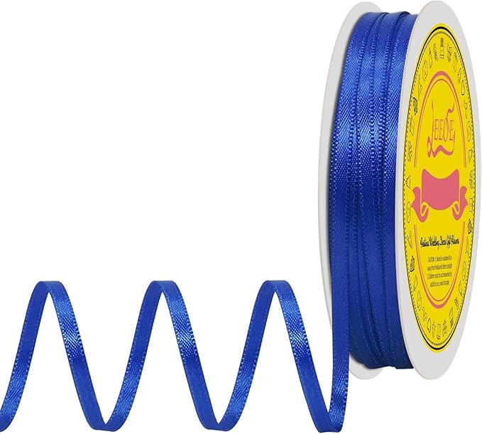 Double Face Cobalt Blue Satin Thin Ribbon 1/8 inch X 50 Yards Polyester Cobalt Blue Ribbon for Gift Wrapping Very Suitable for Weddings Party Hair Bow Invitation Decorations and More