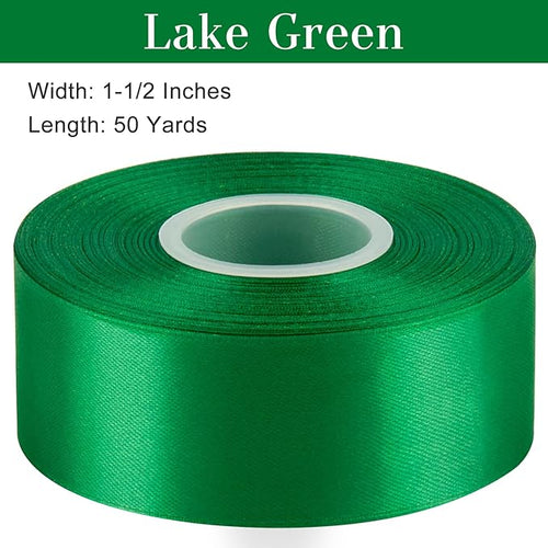 1-1/2 Inches 50 Yards Emerald Green Satin Ribbon, Solid Fabric Ribbon Roll for Flower Bouquets, Gift Wrapping, Wedding, Handmade Crafts