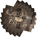 Coffee Place Mats Set of 4,Coffee Time Phrase with A Cup on A Wooden Grunge Background Kitchen Image Placemats for Dining Table 6 PCS, Cafe-1