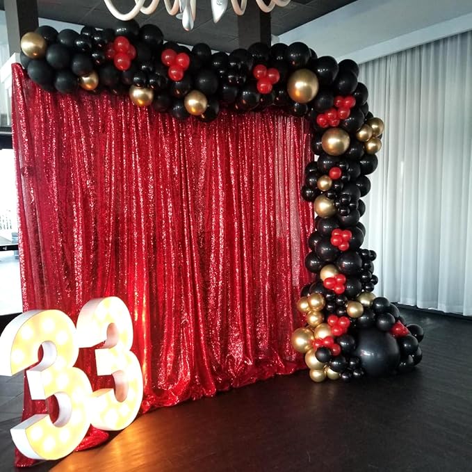 Red Sequin Backdrop Curtain 10FTx10FT 1 Panel Stage Sparkly Photography Background Drapes for Wedding Birthday Bridal Party Sparkle Background Party Decor
