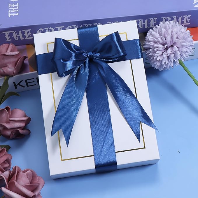 Navy Blue Ribbon for Gift Wrapping, 1 inch Polyester Satin Hair Ribbon for Flower Bouquet, Weeding Decoration, Baby Shower, Crafts Bows Fabric Christmas Ribbons 25 Yards