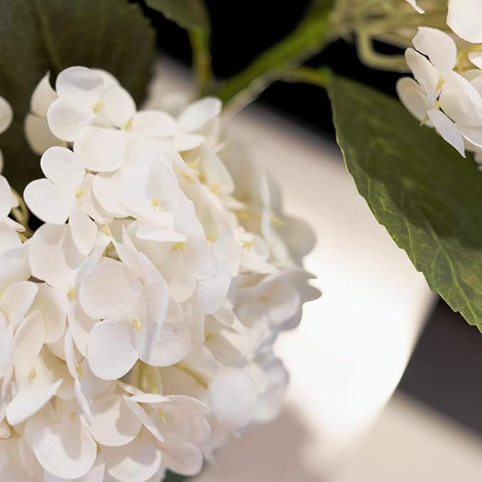 WILD WORKS Artificial Flower Natural Lifelike Real 21 inch Latex Long Stem 4PCS White Hydrangea Flower Bouquets for Christmas Decor Home Party Outdoor Wedding Decoration