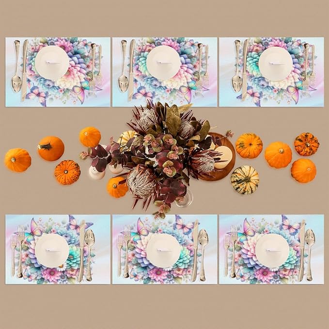 PVC Placemats Set of 4 Spring Flower Floral Wipeable Table Mats Washable Heat Resistant Non Slip Vinyl Dining Table Mat for Kithen Indoor Outdoor Patio Farmhouse Place Mats Decorative