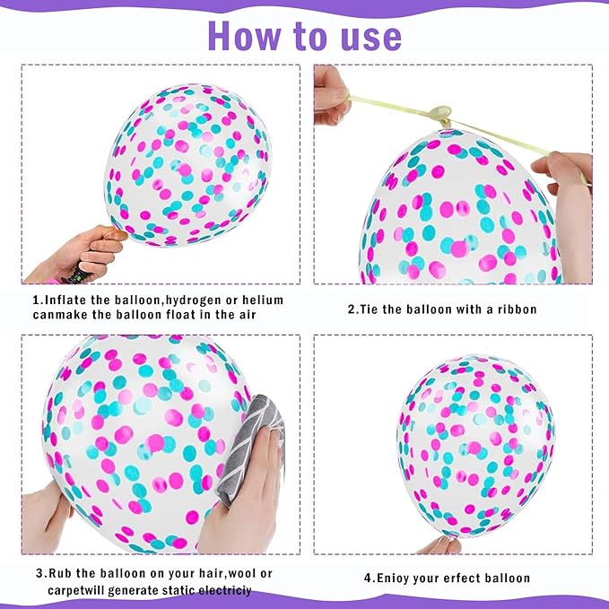 Pink Blue Purple Balloons, 50 Pcs 12 Inches Hot Pink Metallic Purple Teal Yellow Balloons Confetti Balloons for Birthday Theme Decoration Brida Shower Engagement Party Supplies