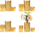CHILL RECIPE Gold Cylinder Vases Glass Candle Holders Bulk, Mercury Hurricane Candle Holder Small Flower Vases for Centerpieces Tea Light Pillar Votive Candles Wedding Decor Party (4 Set 12Pcs)