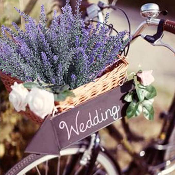 GTIDEA 4pcs Artificial Flowers Flocked Plastic Lavender Bundle Fake Plants Wedding Bridle Bouquet Indoor Outdoor Home Kitchen Office Table Centerpieces Arrangements Christmas Decor
