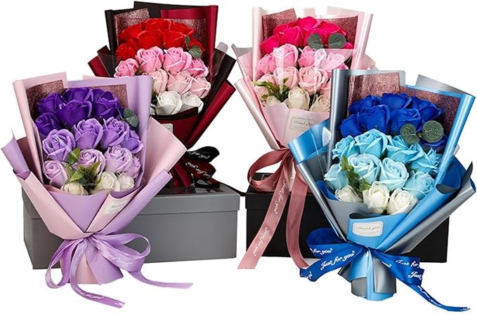 Roses Bouquet Artificial Flower - Preserved Red Rose Flowers with Love Necklace for Her Unique Gift for Birthday, Valentine's Day, Mother's Day, Thanksgiving, Christmas, Anniversary (Pink and Red)