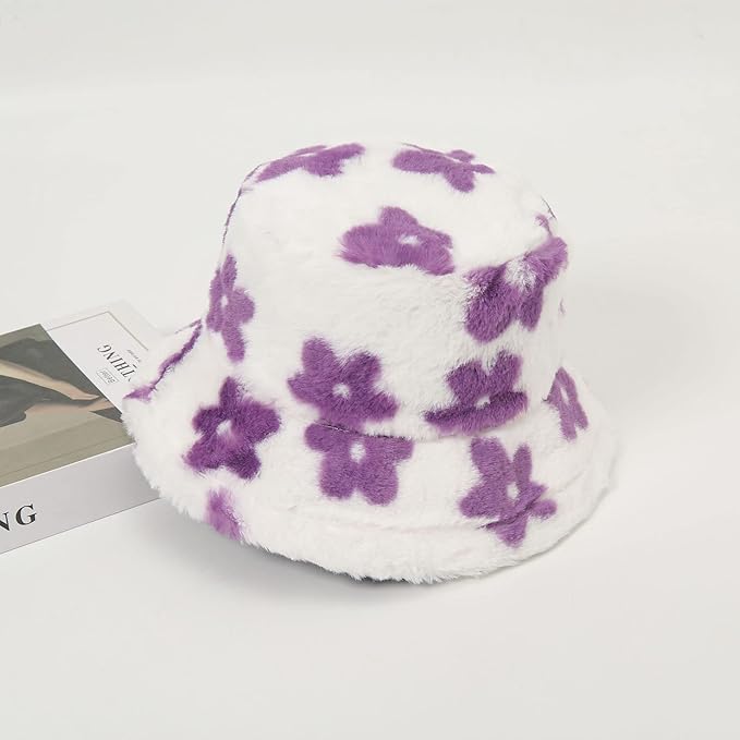 Winter Soft Faux Fur Plush Bucket Hat, Lovely Fisherman Cap, Fashion Outdoor Thick Warm Sun Cap for Women