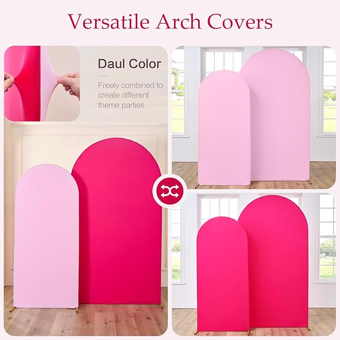 Pink/Hot Pink Arch Backdrop Cover Set of 2-7.2ft 6ft Dual Color Wedding Arch Cover-Wrinkle Free Stretchy Spandex Fitted Chiara Arch Stand Cover for Girl Party Birthday Baby Shower Photo Photography