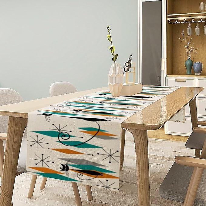 Mid Century Modern Black Cat Table Runner,Table Runners for Kitchen Dining Tables Decor Decoration for Kitchen Family Dinner Table Holiday Party Farmhouse 13 x 70 Inch