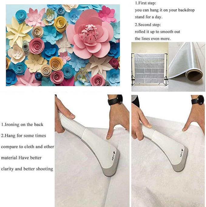 Colorful Flowers Paper Wall Photography Background 8x6FT Lovely Style Champagne Blue Pink Blossoming Flower Backdrops Portraits Shooting Video Studio Props