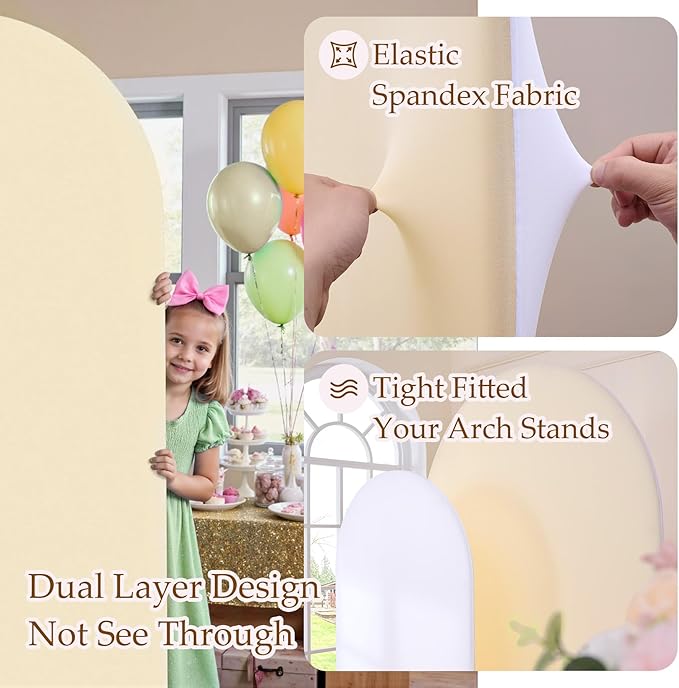 White Beige Arch Backdrop Cover Set of 2-7.2ft 6ft Wedding Arch Covers-Wrinkle Free Stretchy Spandex Fitted Chiara Arch Stand Cover for Birthday Party Baby Shower Photo Photography
