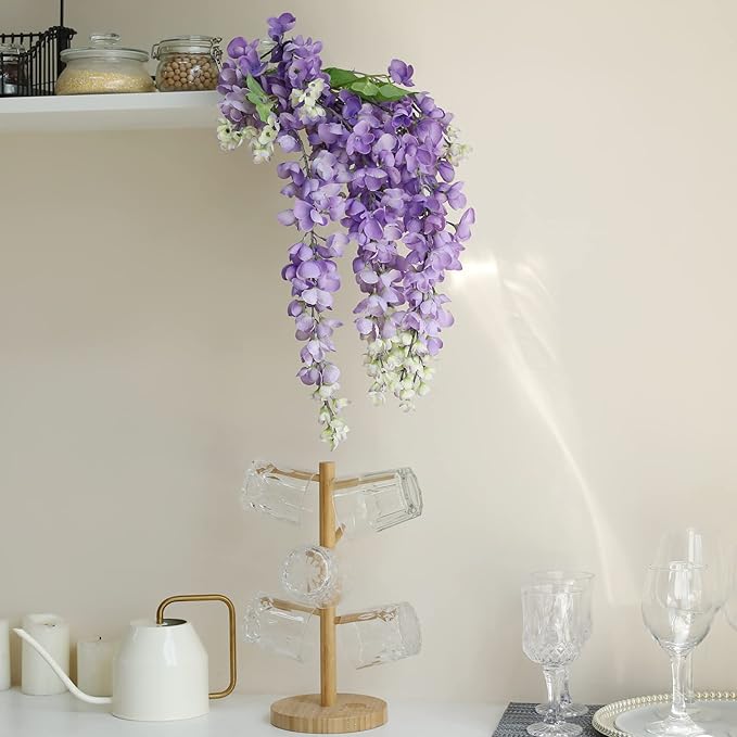 Dailisen 3 Strands 40'' Silk Purple Wisteria Artificial Flowers, Fake Wisteria Floral Hanging Plant Garland, for Home Decor, Party, Floor Vase, Balcony, Wedding Arrangement Decoration (Purple)