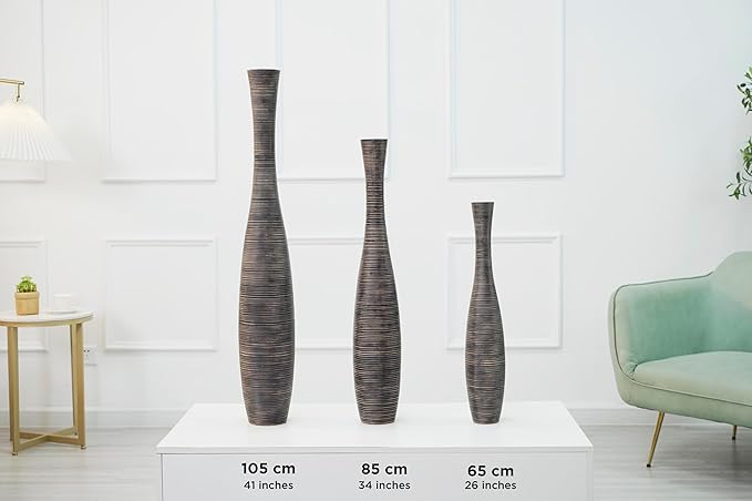 Leewadee Decorative Tall Floor Vase for Living Room Decor, 26 inches, Brown, Resin