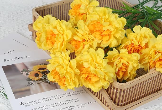 Yellow Carnations Artificial Flowers 15PCS Carnations Flowers Silk Flowers 21.25in Fake Flowers for Wedding Home Table Centerpieces Floral Arrangements(Yellow)