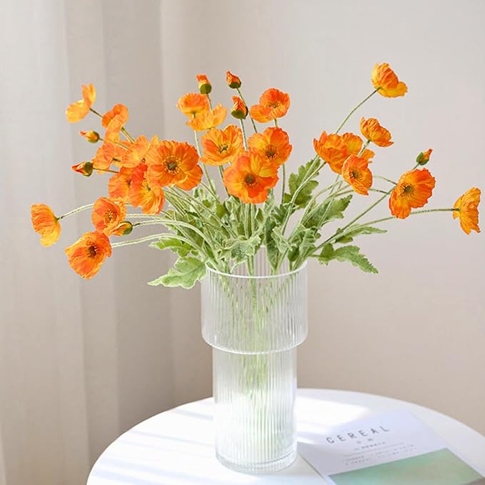 ASTRYAS 8 Stems Artificial Flowers Fake Faux Poppy Silk Bouquet Orange Flowers for Wedding, Home, Party Decoration,Table Centerpiece Arrangement(8, Orange)