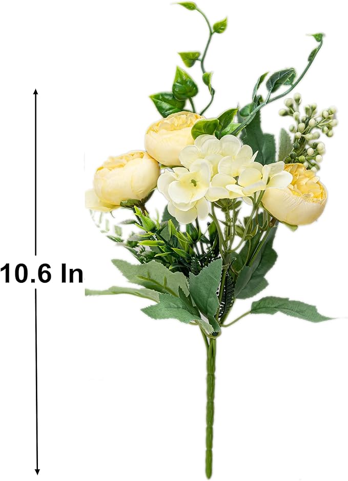 KAOYOO 2 PCS Artificial Peony Bouquet Short Stem for DIY Wedding Decoration Bridal Bouquet Home Decorations(Yellow 2-PCS)