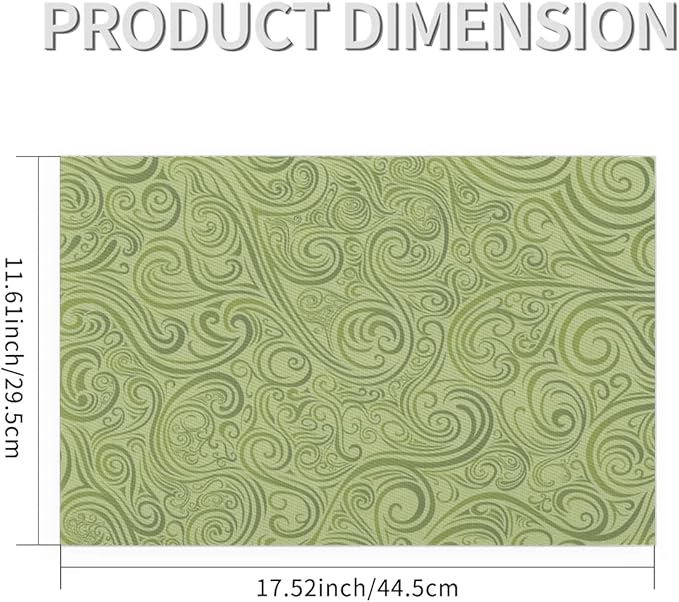 PVC Placemats Set of 4 Sage Green Abstract Art Wipeable Table Mats Washable Heat Resistant Non Slip Vinyl Dining Table Mat for Kithen Indoor Outdoor Patio Farmhouse Place Mats Decorative