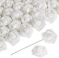 White Flowers Glitter Rose 30 PCS Artificial Flowers Glitter Flowers Foam Roses with Stem Fake Flowers for DIY Wedding Bridal Bouquet Party Centerpieces Decor(White)