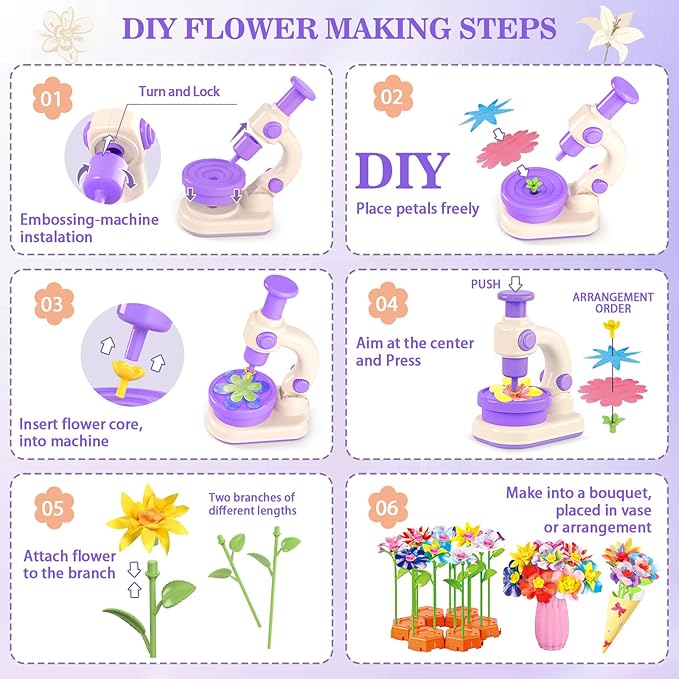 SANANT Fabric Flower Bouquets Toys, DIY Arts and Crafts Toys for Kids 4-8, Making Kit Build Own Bouquet, DIY Educational Activities Flower Making Kit Toys for Toddlers, Birthday Gifts for Girls