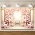 AOFOTO 14x10ft Wedding Backdrop Palace Hall Wall Spring Pink Flower Arch Background for Photography Bridal Shower Valentine's Day Prom Decoration Banner Girl Portrait Photo Booth Backdrop
